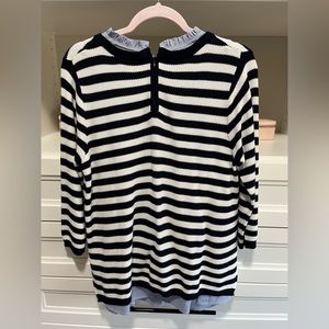 Seraphine maternity and nursing sweater with detachable collar. Navy blue/white.
